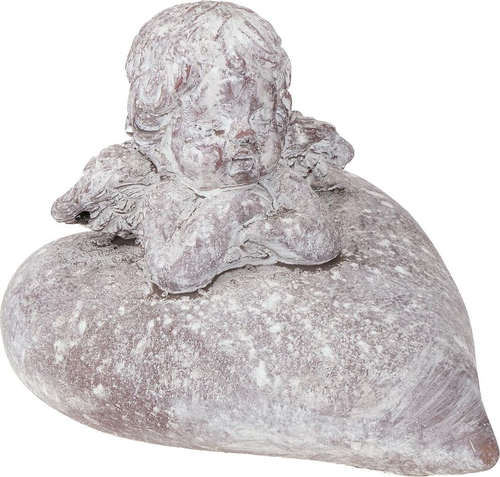 Deko-Engel auf Herz aus Steinguss Figur für Zuhause und Garten