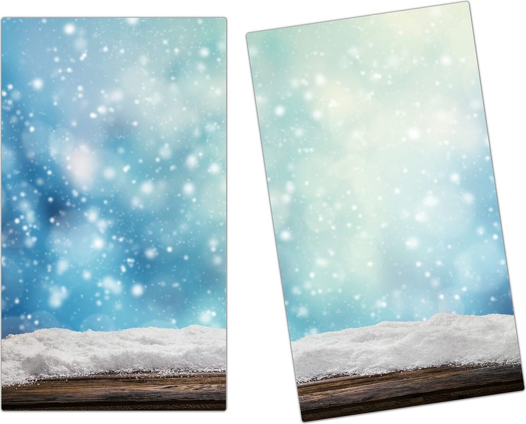 Spritzschutz Herdabdeckplatte Schneidebrett aus Glas Eissterne im Winter 2-Teilig (60x52cm)
