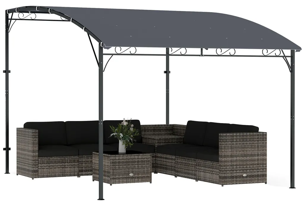 Pergola murale 2,8 x 3,8 m grise avec toit en pente et structure métal