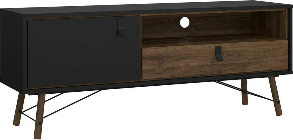 Meuble TV Noir 150 cm Antoine Finition Mate avec Rangement Intégré