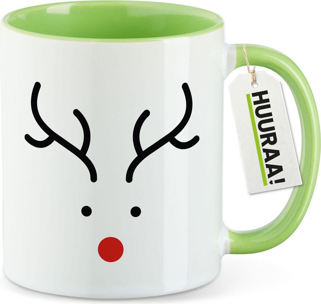 Huuraa Kaffeetasse Rentier Rudolph 330ml Grün Keramik Kaffeebecher Geschenkidee