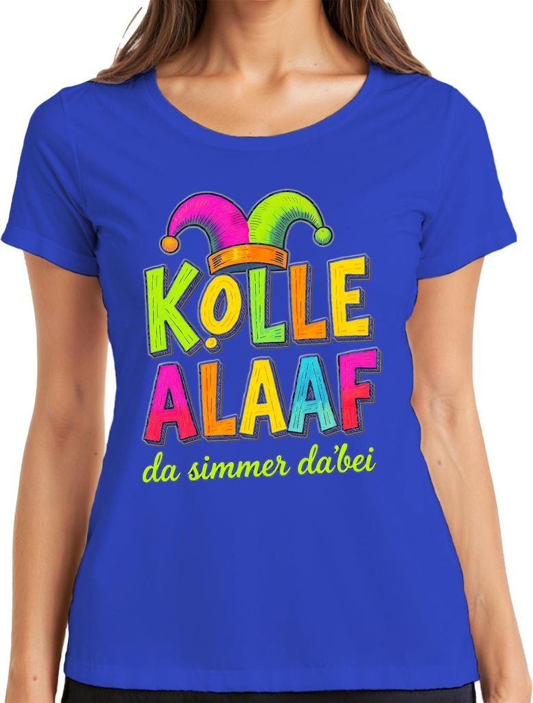 Kölle Alaaf da simmer dabei Köln Karneval Jeck Kostüm Party Damen T-Shirt, Blau, XXL