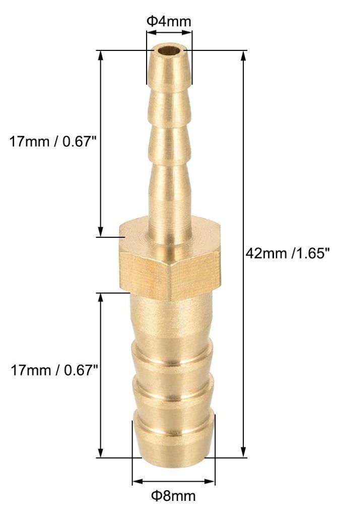 Schlauch ID Messing Reduzierstš¹ck Widerhaken Schlauchanschluss Adapter 8mm x 4mm Widerhaken (1 Stš¹ck)