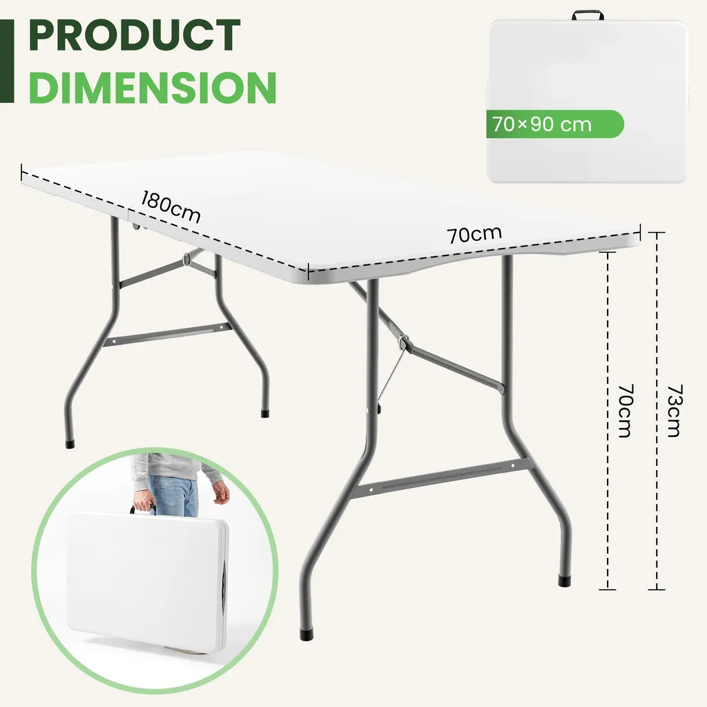 Table de camping pliable robuste et imperméable blanche avec poignée xDays - 2