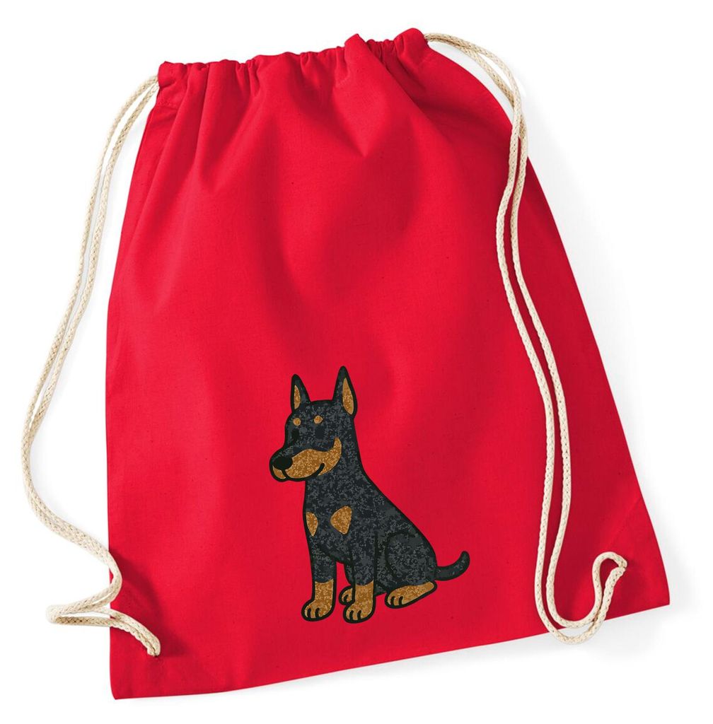 Huuraa Turnbeutel Dobermann Comic Dobi 12 Liter Classic Red Baumwolle Rucksack Geschenkidee