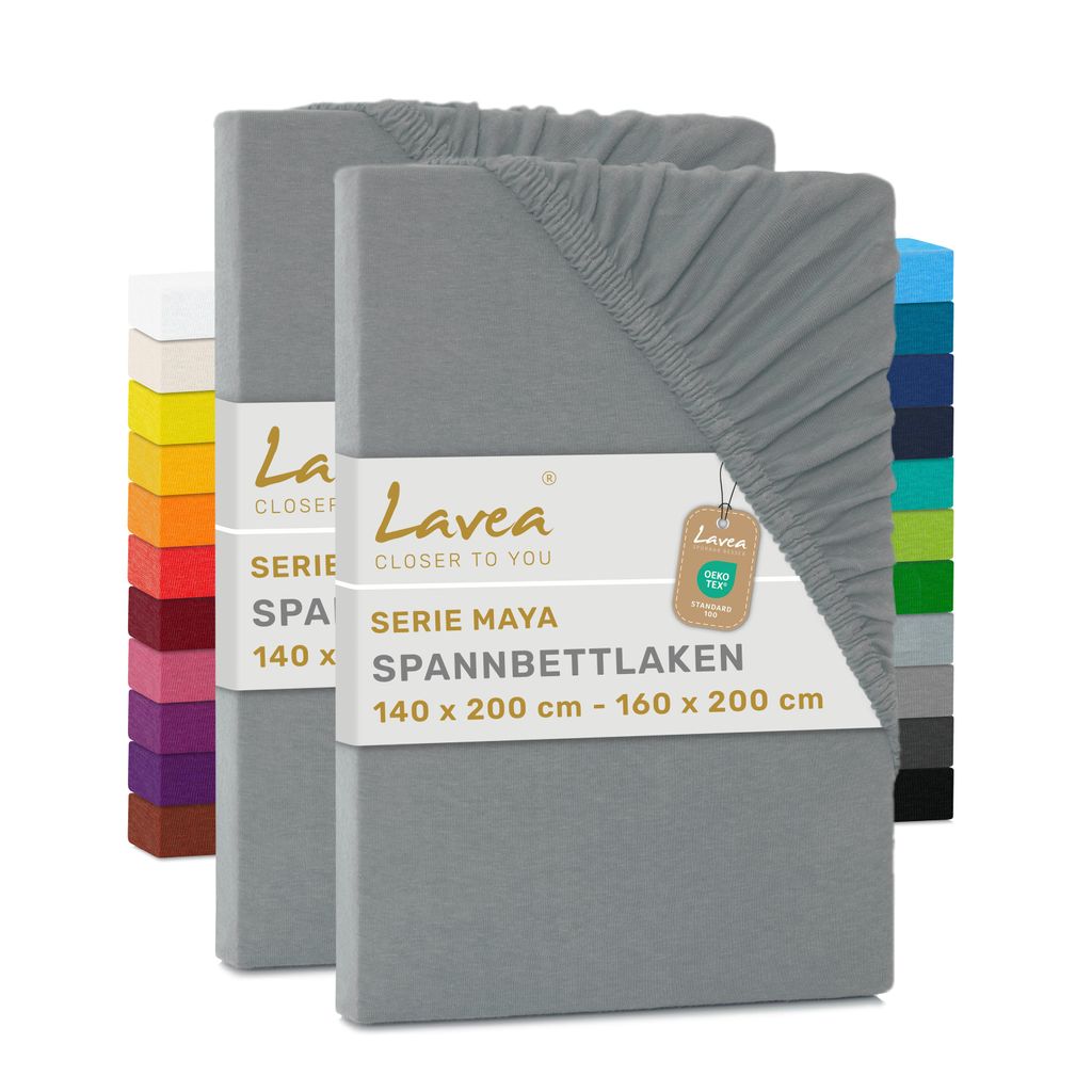 Lavea® 2er Pack Jersey Spannbettlaken 140/160x200 cm, 100% Produktbild 