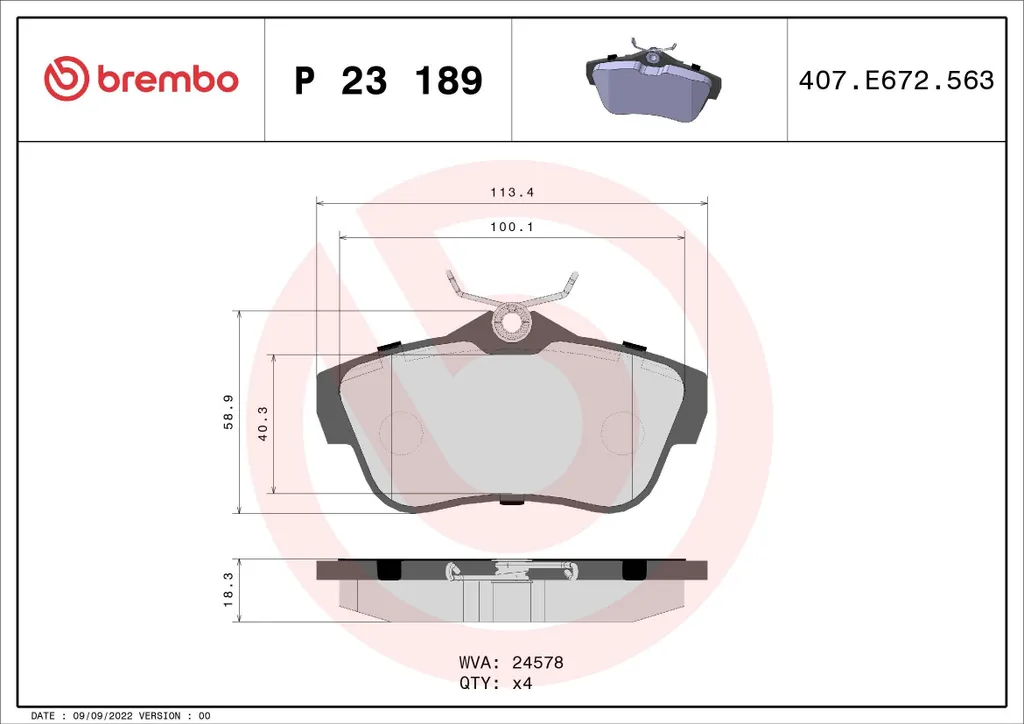 Plaquettes de frein silencieuses Brembo P 23 189 anti-bruit