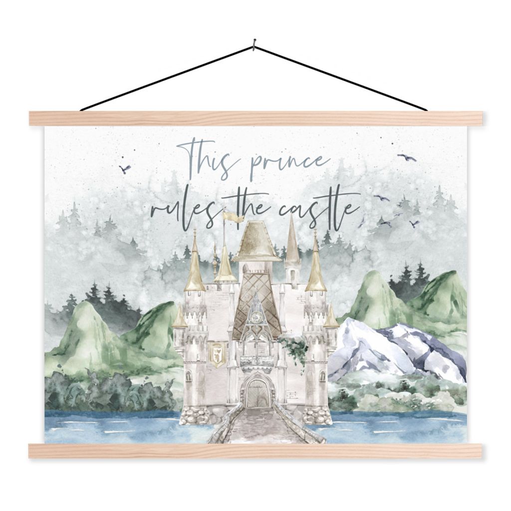MuchoWow Textilposter Zitate - Sprichwörter - Kinder - Dieser Prinz regiert das Schloss - Kinder - Baby - Jungen 60x45 cm mit holzfarbenen Rahme...