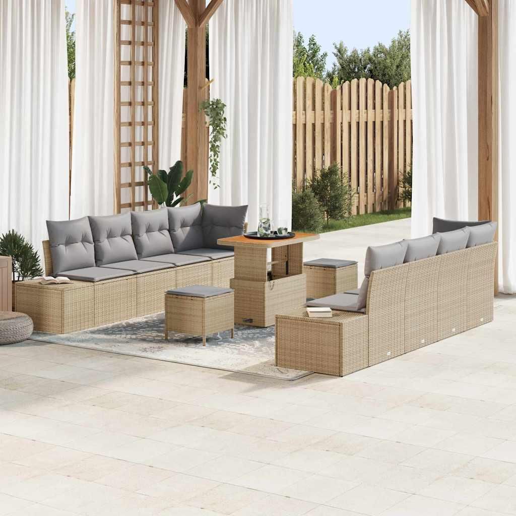 Maison Exclusive - Gartensofa-set mit Kissen 11 pcs Beige Poly-Rattan