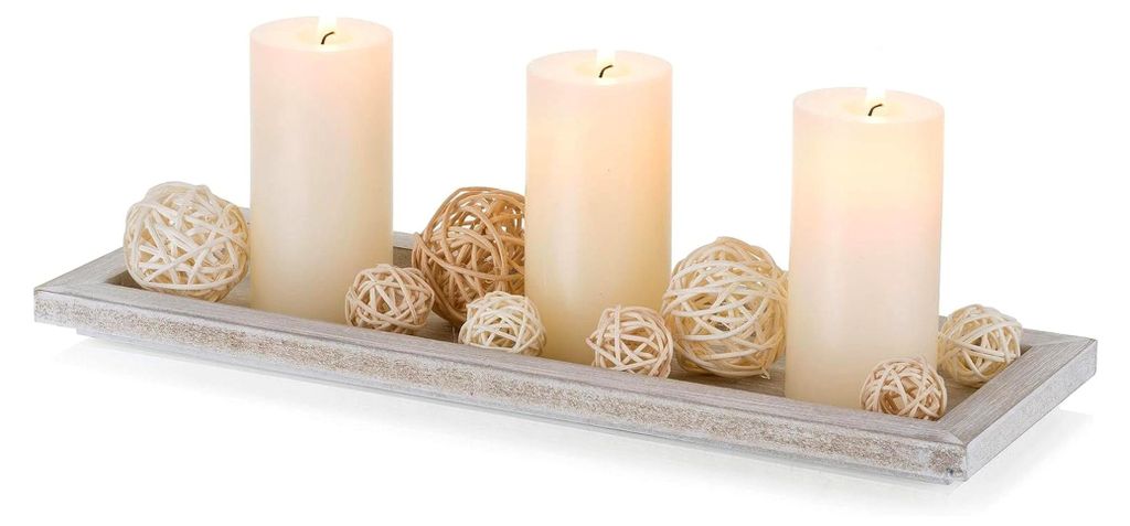 Rechteckiges Holztablett Deko: Längliches Holz Dekotablett für Kerzen und Tischdekoration, 34,5 cm