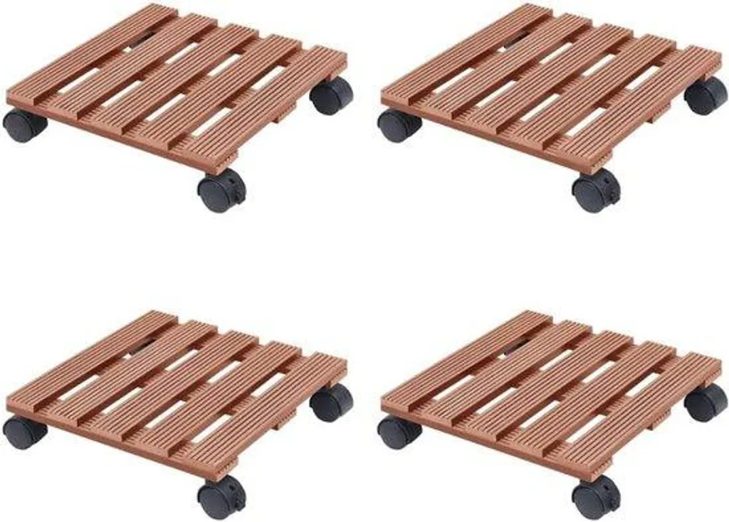 Support de plante roulant 75 cm lot de 4 pour terrasse et balcon marron