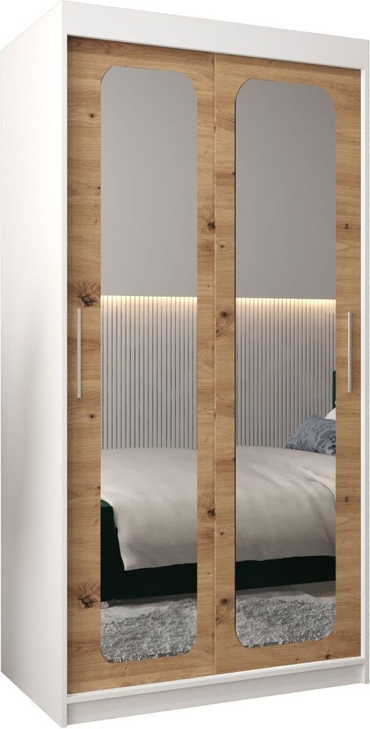 MEBLE KRYSPOL Promo 3100 Schlafzimmerschrank zwei Schiebetüren - Mattweiß + Artisan