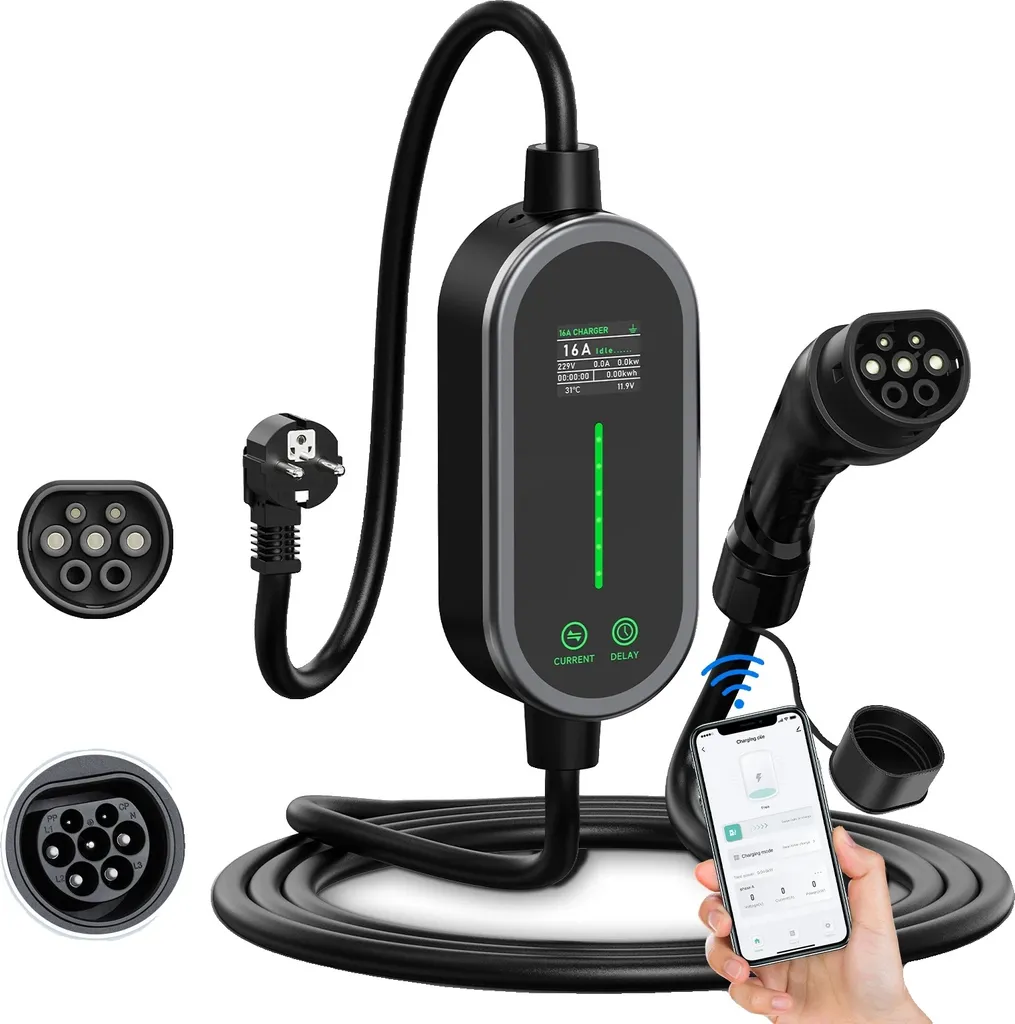 Borne de recharge mobile Type 2 courant ajustable 16A avec App 5m