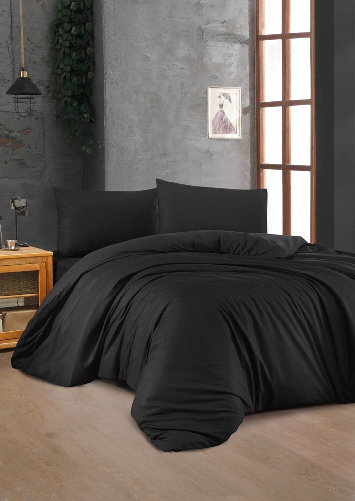 L'Essentiel Linge de Maison, Black, Ranforce Einzelbettbezug-Set (FR), Schwarz, 100 % BAUMWOLLE RANFORCE, 140 x 200 cm