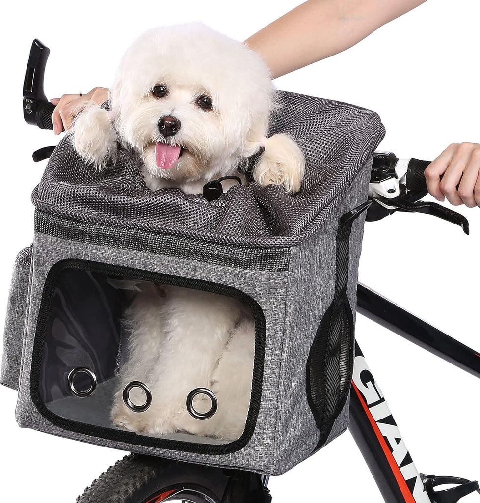 Fahrradkorb für Hunde - Tragbare Haustiertasche mit Sicherheitsgurt und verstellbarem Schulterriemen