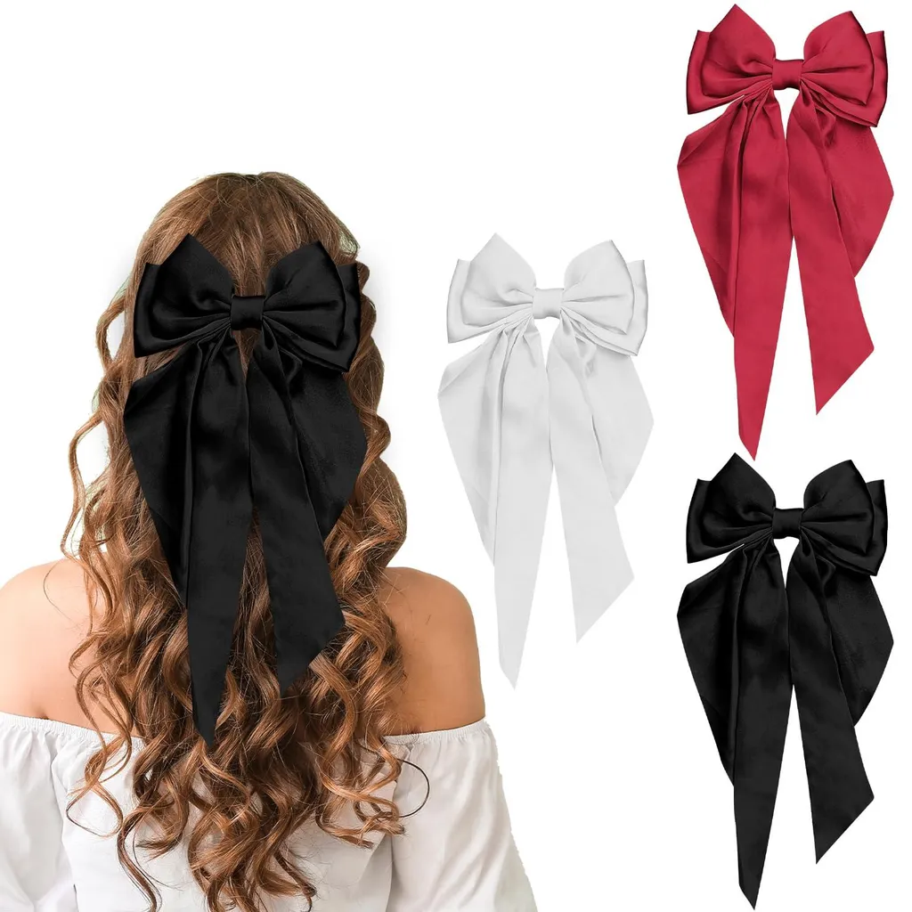 Pince Cheveux Bec de Canard avec Nœud Satiné - Set de 3 Accessoires