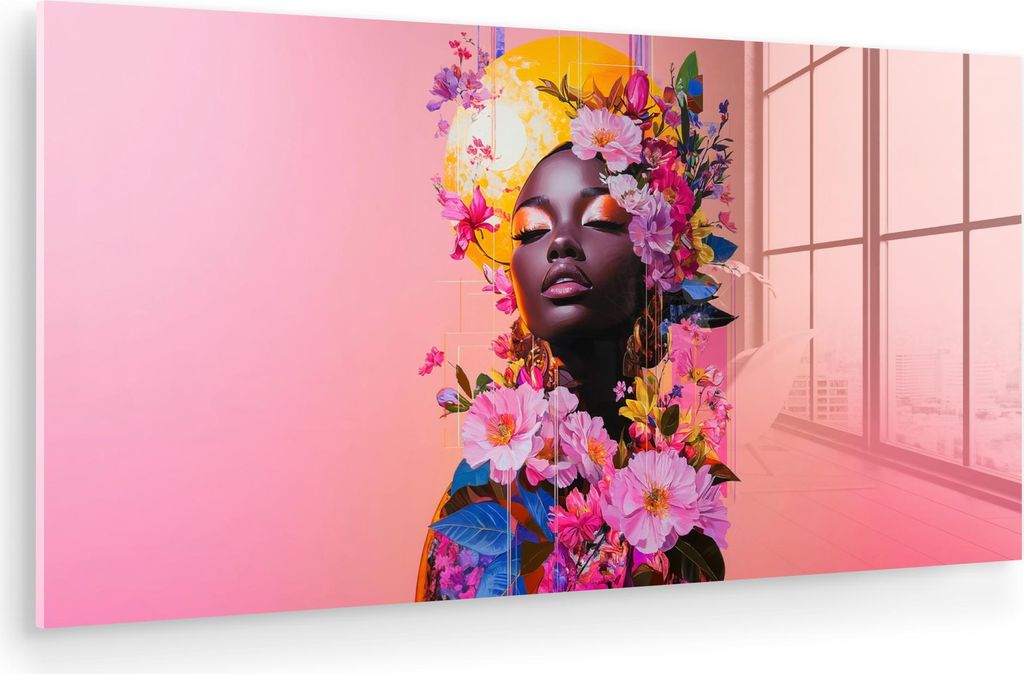 MuchoWow Glasbilder - Bilder auf Wandbild - Foto auf Glas Bunt - Blumen - Frau - Sonne 80x40 cm Wanddekoration aus Glas - Acrylglasbild - Acrylbild...