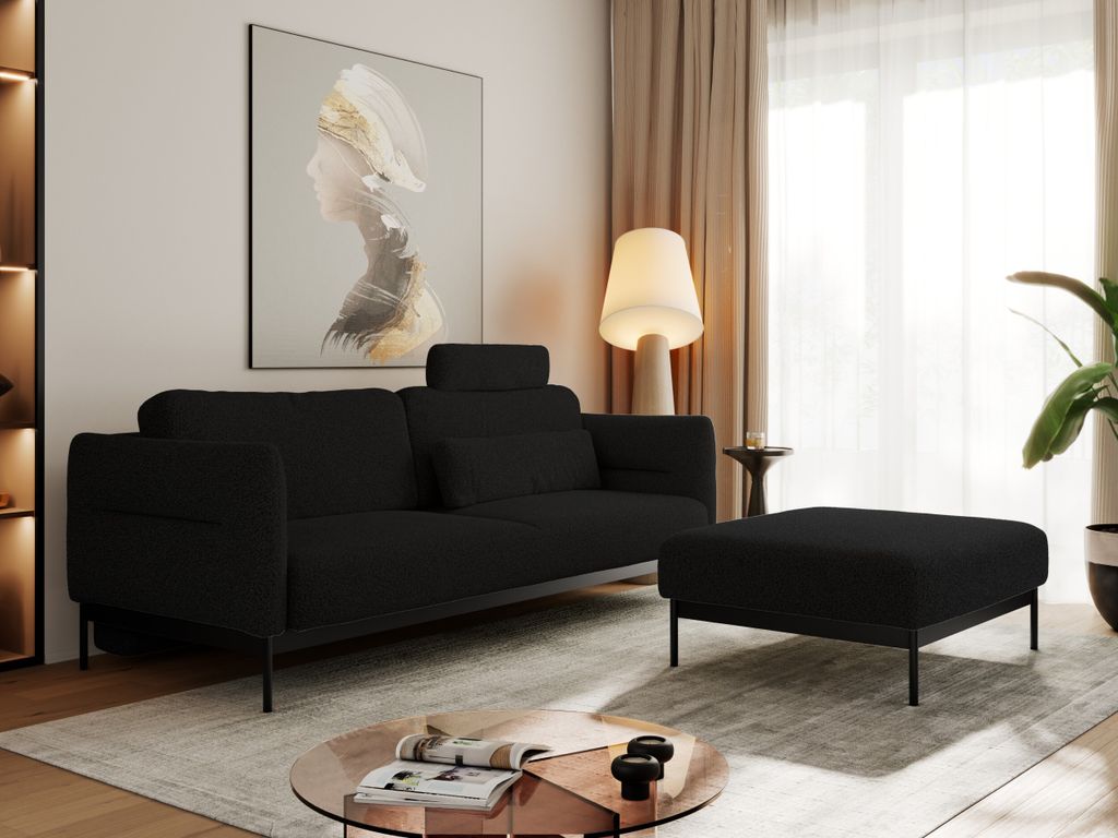 MKS MEBLE Ecksofa 3-Sitzer Sofa mit Polsterhocker, Sofa mit Schlaffunktion, Schlafsofa Modern mit Metallrahmen, Eckcouch in L-Form Rechts/Links - S...