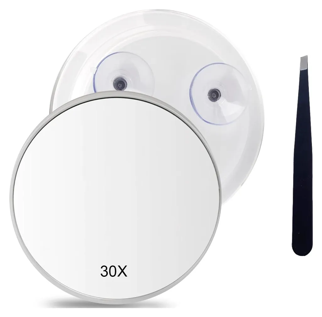 Miroir grossissant de poche à ventouses avec pince et boîte de voyage