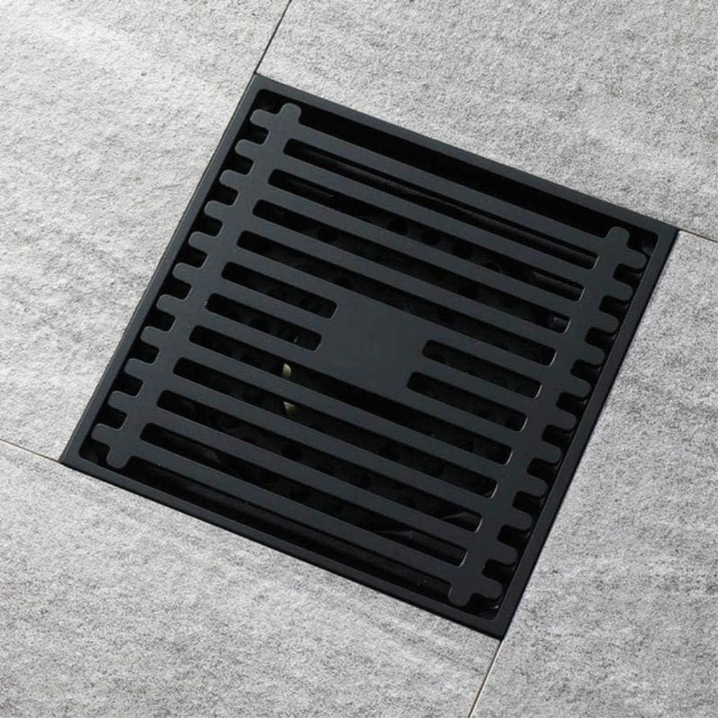 Duschablauf, Bodenablauf aus schwarzem Messing, quadratischer Duschbodenablauf mit abnehmbarem Abdeckgitter, Badezimmer-Duschablauf