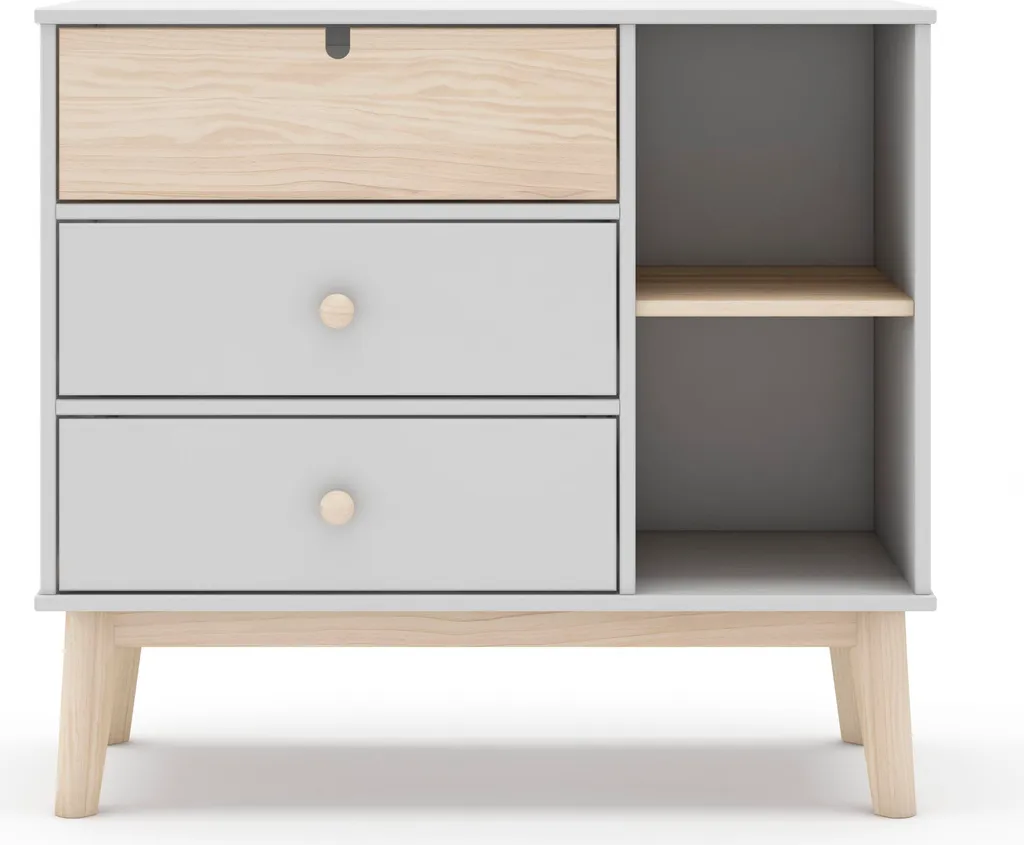 CALICOSY Commode Estefania 3 Tiroirs et 2 Niches L90 cm Décor Bois et Noir