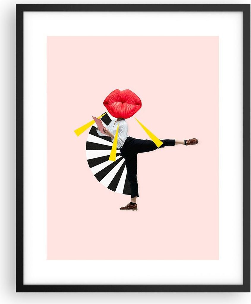 Gerahmtes Poster - Schwarzer Rahmen - Grafik Mund Mann - 40x50 cm - Wand Bild - Wanddeko - Wandbilder - Kunstposter - Wandposter - Bilderrahmen - B...