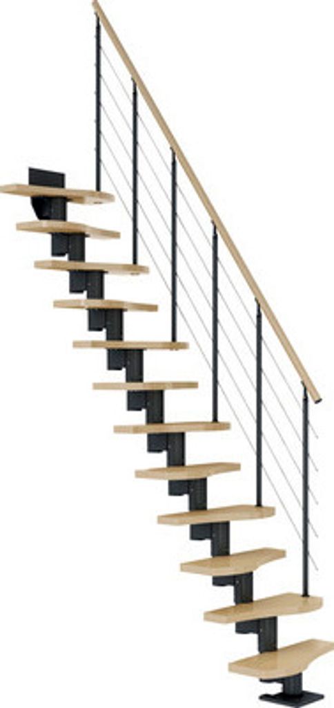 Pertura Mittelholmtreppe Raumspartreppe Vaia Anthrazit Variabel variabel 1/4 gewendelt unten links/rechts Gerade 64 cm Stabgeländer Ahorn Leimholz...
