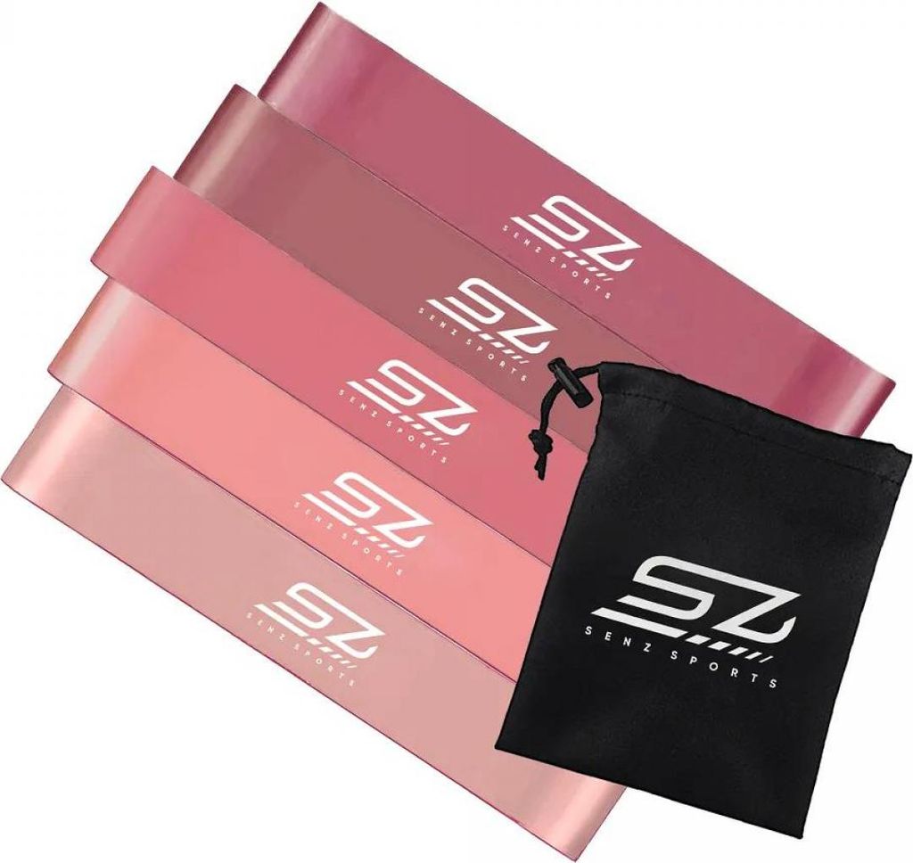 Fitness Elastic - Senz Sports - 5er Set Widerstandsbänder inkl. Aufbewahrungstasche - Pink