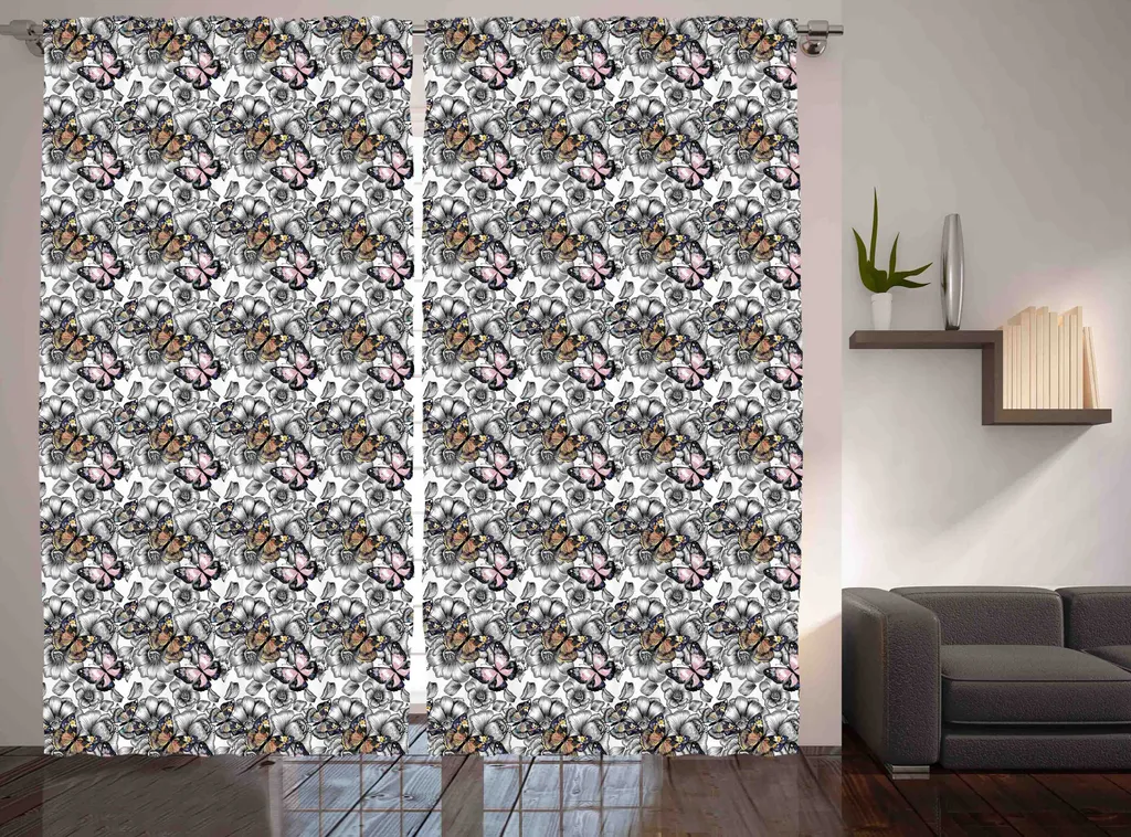 ABAKUHAUS Rideau de Chambre Fleurs et Papillon Monarque 280 x 225 cm