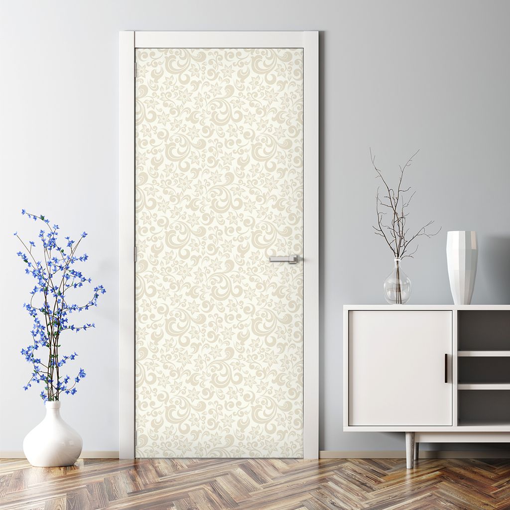 Dekorative Aufkleber selbstklebend Klebefolie Türtato Türposter Barockstil gelb grau 85 x 200 cm