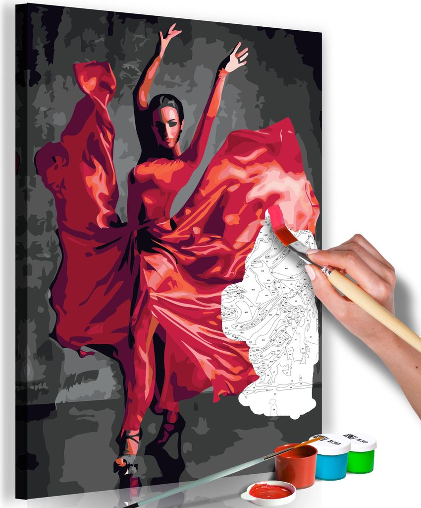 Malen nach Zahlen Flamenco 40x50 cm Malset mit Holzrahmen auf Leinwand für Erwachsene Kinder Gemälde Handgemalt Kit DIY n-A-0469-d-a