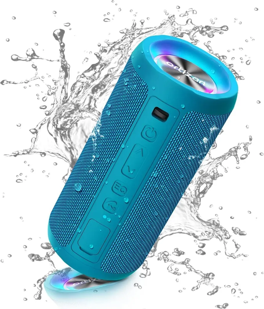 con luce, altoparlante Bluetooth portatile impermeabile IPX7, doppio woofer, batteria da 30 ore, funzione vivavoce per telefono, all'aperto, ambidestro
