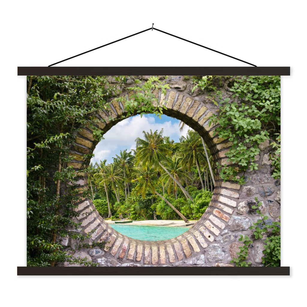MuchoWow Textilposter Durchblick - Palme - Tropen - Strand - Meer 60x45 cm mit schwarzem Rahmen - Poster Schlafzimmer