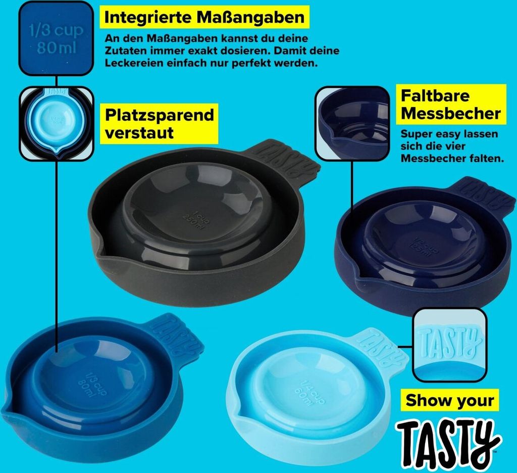4-teiliges Tasty Messbecher-Set, in 4 verschiedenen Größen, ideal zum exakten Dosieren beim Backen & Kochen