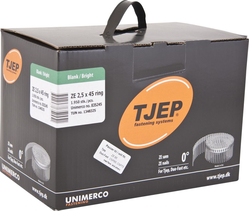 Coilnägel ZE 2,5x45mm Ring blank 0° Tjep ZE65 ZE75 Coilnagler Paslode Duo Fast CPN65 1,95M