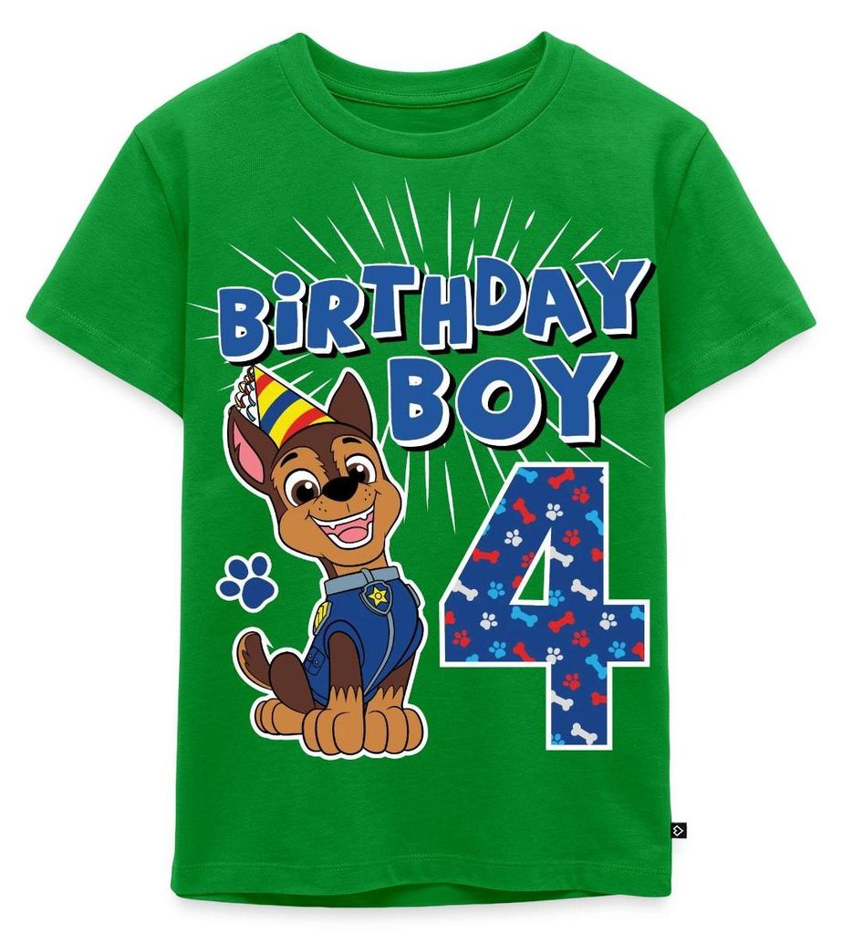 Spreadshirt Paw Patrol 4 Jahre Alt Geschenk 4. Geburtstag Chase Kinder Premium T-Shirt, 110/116 (4 Jahre), Grün