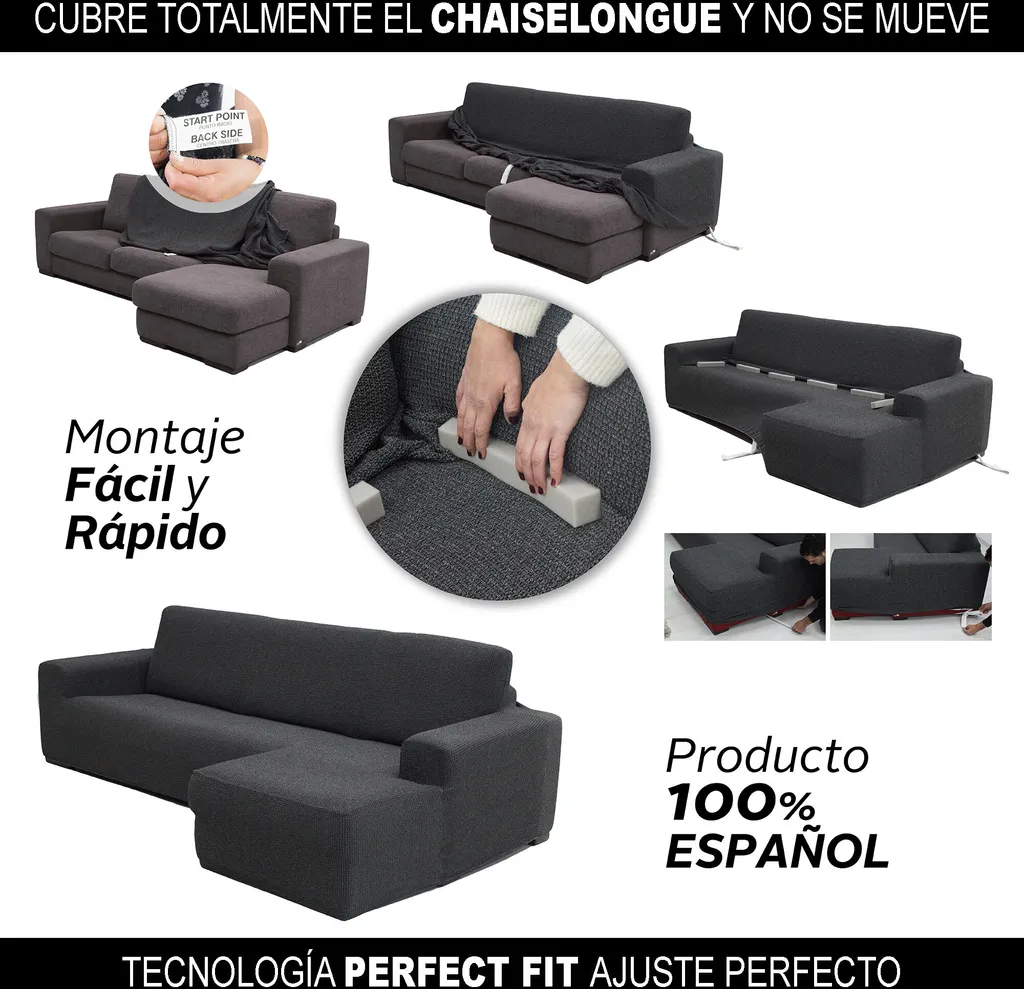 SOFASKINS® Copri Chaise Longue Super Stretch, Copri Divano con bracciolo corto destro, Traspirante, Comodo e Durevole, Dimensioni del Divano Compatibili (210-340 cm), Colore Marrone - 8
