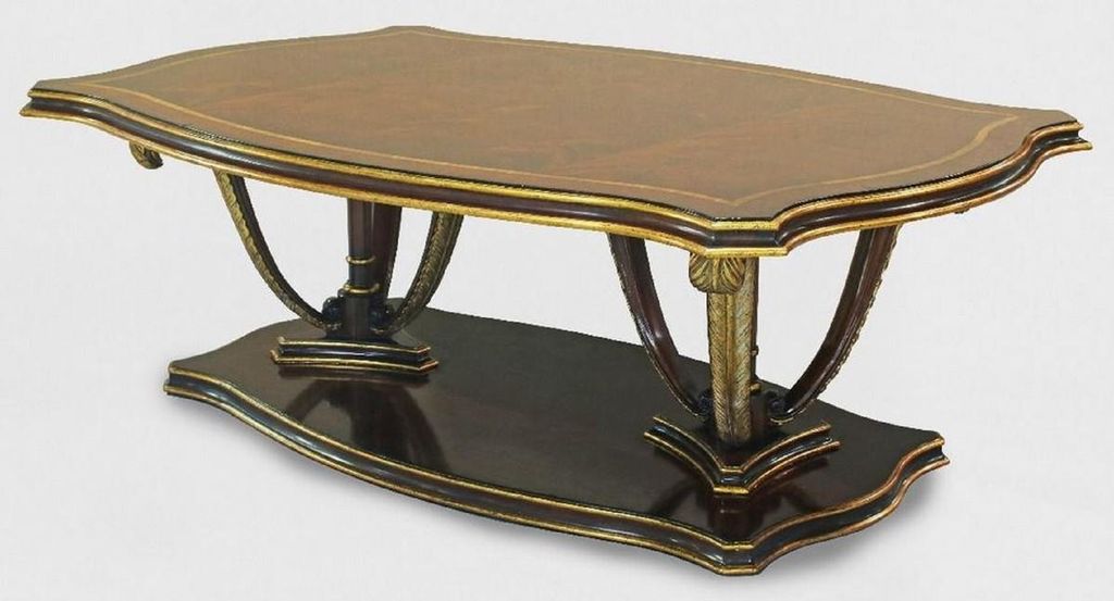 Casa Padrino Luxus Barock Couchtisch Braun / Gold 130 x 90 x H. 44 cm - Mahagoni Wohnzimmertisch mit dekorativen handgeschnitzten Federn - Edle Bar...