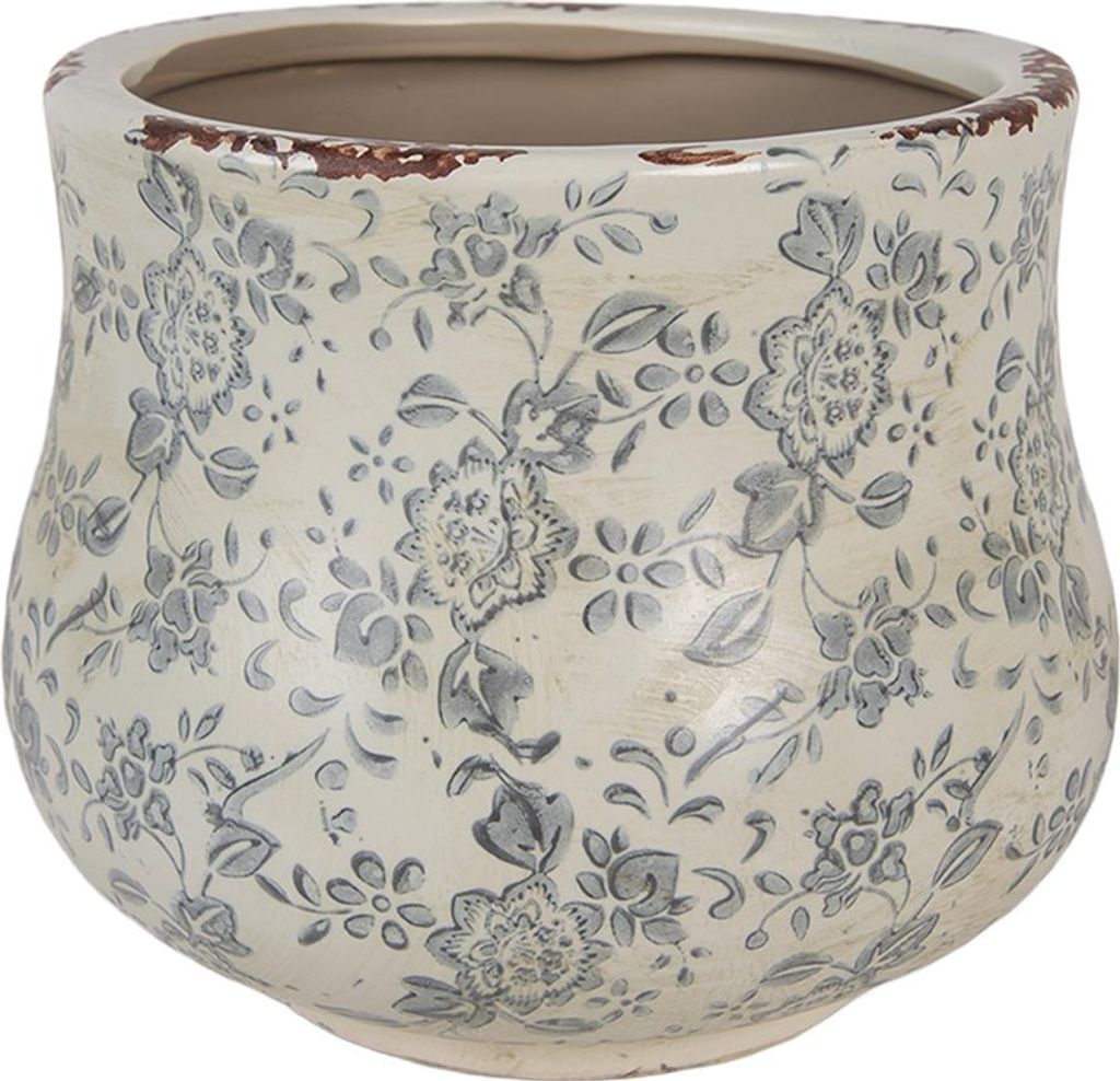 Clayre & Eef Blumentopf Ø 18x15 cm Grün Keramik Blumen