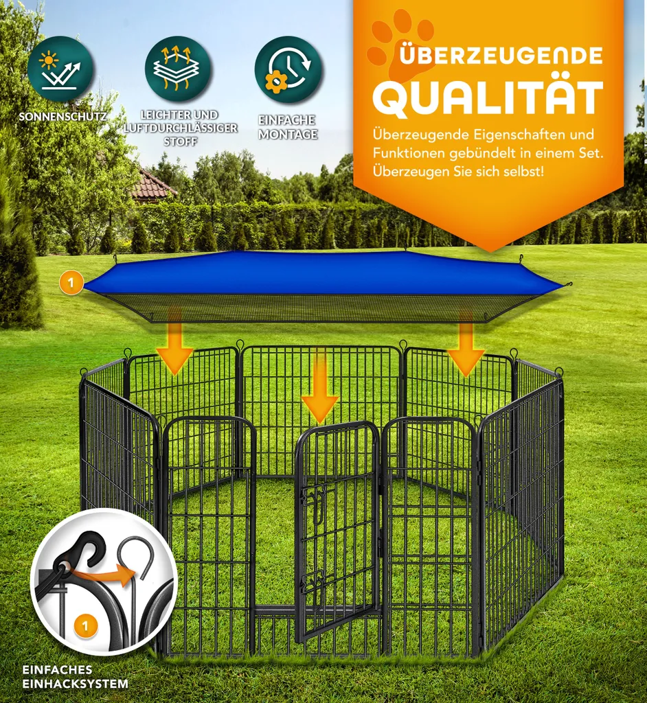 TRESKO® Box per cuccioli alto 60 cm con tetto e ancoraggi a terra | pista per cuccioli 8 pezzi | box per cani pieghevole con porta | montaggio senza attrezzi | box per animali per cani resistente alle intemperie 8 pezzi - 15