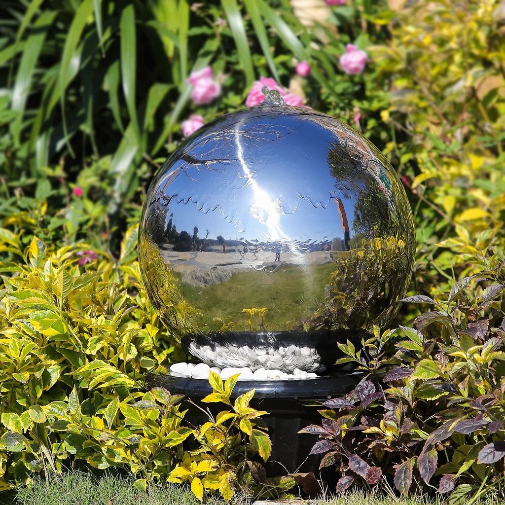 Köhko 30 cm Kugelbrunnen hochglanz poliert 21003 aus Edelstahl mit LED-Beleuchtung