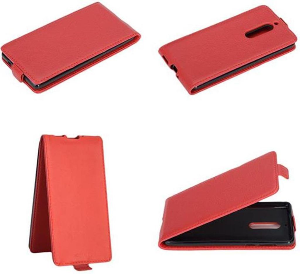 Cadorabo Hülle für Nokia 5 2017 Schutzhülle in Rot Flip Handyhülle Case Cover Etui Kunstleder