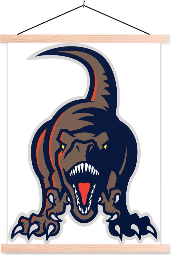 MuchoWow Textilposter Dino - Wilde Tiere - Illustration - Kinder - Kinder 60x80 cm mit holzfarbenen Rahmen - Wandbild