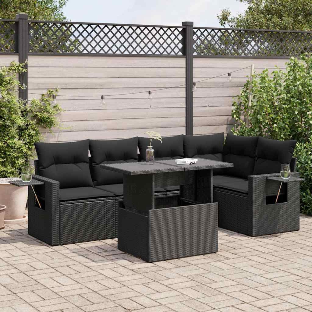 Maison Exclusive - 6-tlg. Garten-Sofagarnitur mit Kissen Schwarz Poly Rattan
