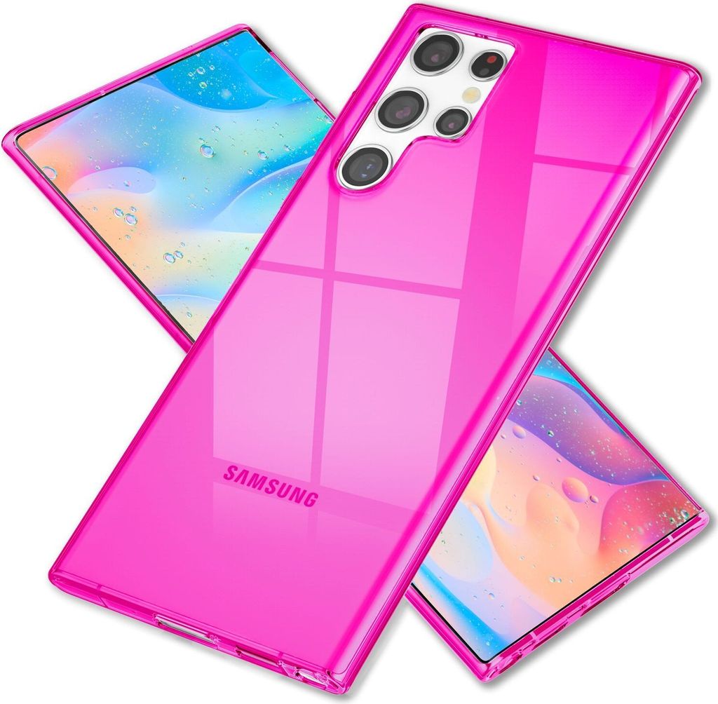 NALIA Klare Neon Handyhülle für Samsung Galaxy S22 Ultra, Durchsichtig Bunt Leuchtend, Dünne Schutzhülle Cover Pink