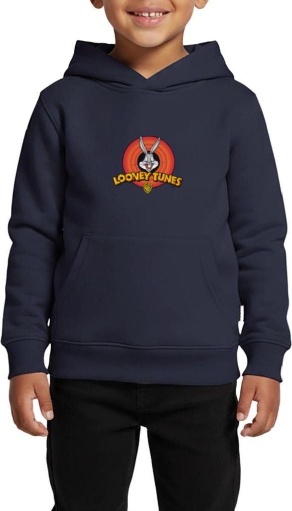 Spreadshirt Looney Tunes Bugs Bunny Logo Classic Kinder Premium Hoodie, 122/128 (6 Jahre), Navy