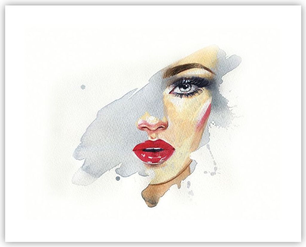 Poster - Poster ohne Rahmen - Aquarell Frau Mund - 50x40 cm - Wand Bild - Wanddeko - Wandbilder - Kunstposter - Wandposter - Bilder - Kunstdruck - ...