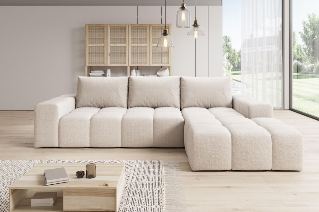Moebelfest Lusso Ecksofa L-Form Rechtsseitig Creme Teddy-Bouclé