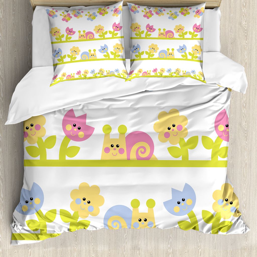 ABAKUHAUS Tulpe Bettbezug, Bunte Cartoon Garten, Milbensicher Allergiker geeignet mit Kissenbezügen, 155 cm x 220 cm - 80 x 80 cm, Hellgrün Baby ...