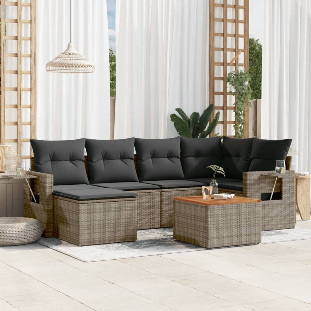 Maison Exclusive - 7-tlg. Garten-Sofagarnitur mit Kissen Grau Poly Rattan